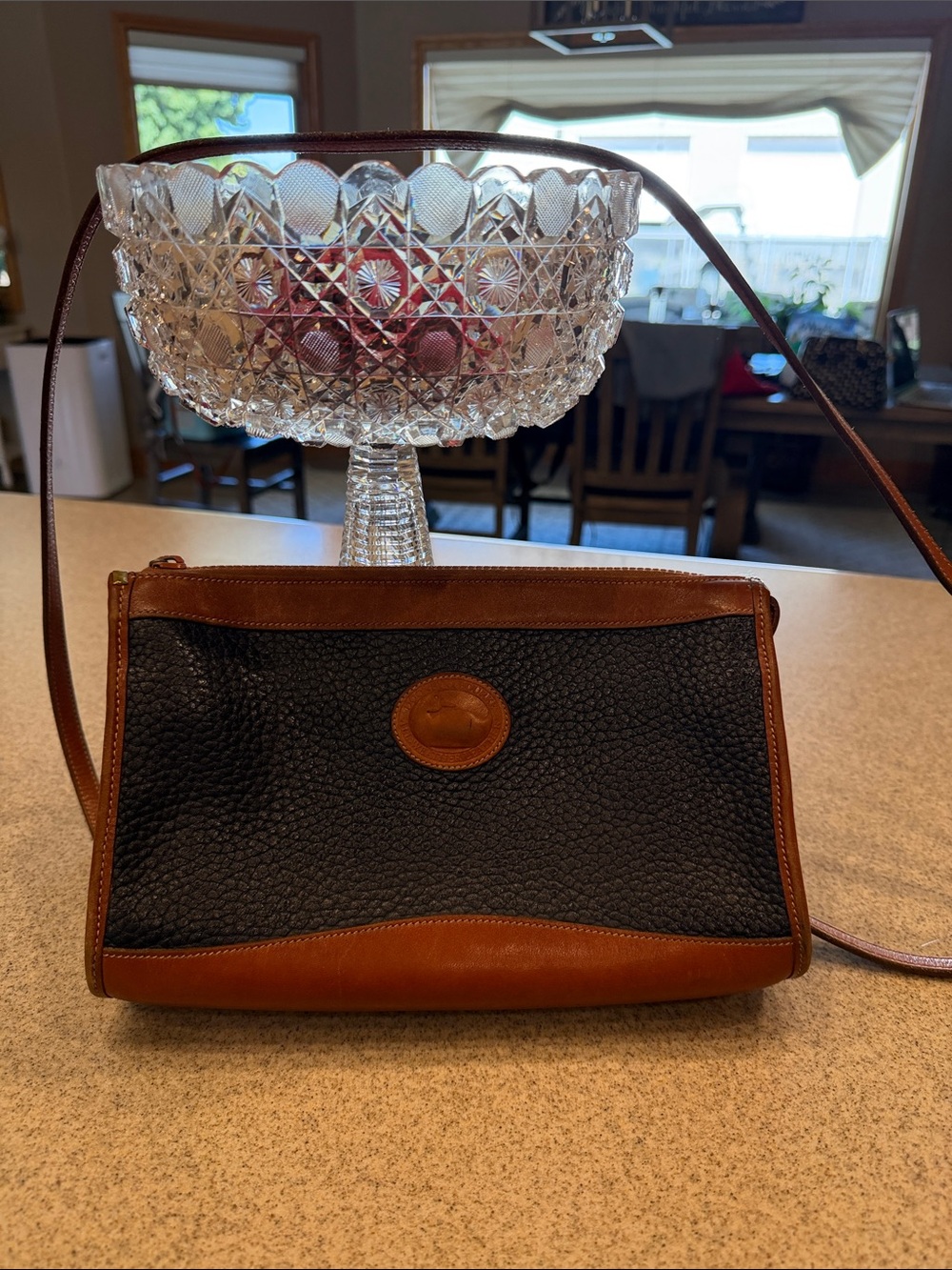 Dooney & Bourke Black Pebbled Leather Crossbody with Brown Trim and Strap - Picture 1 of 13